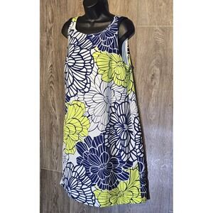 Madison Leigh Dress 12 Floral Navy Yellow White Sleeveless Sheath Summer